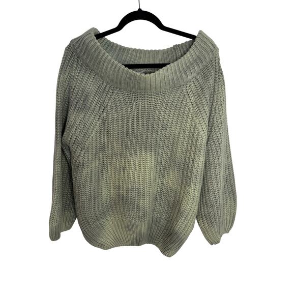 Main Strip Sage Green Off-Shoulder Chunky Knit Sweater Cozy Fall Medium Large - Picture 1 of 4